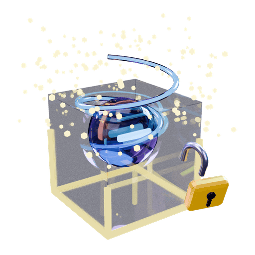 The same cage unlocked: the padlock open, the walls dissolving into light, the agent free