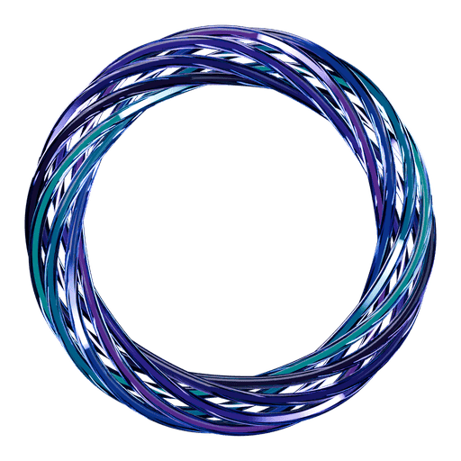 The OmniConflux Confluence mark, seven glass strands braided into one ring, seen flat-on