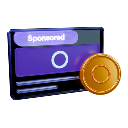 An ad card with a clearly legible Sponsored label and a gold coin leaning on it
